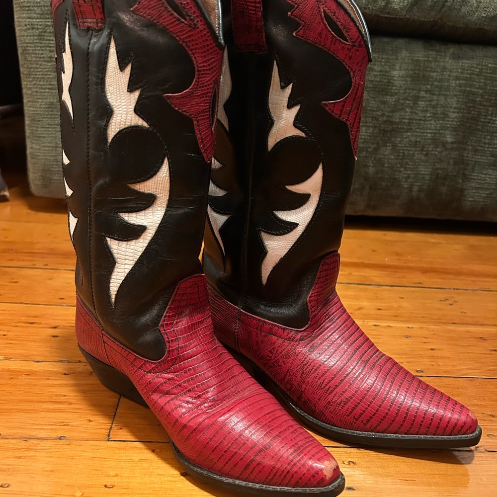 Red and Black Heeled Boots
